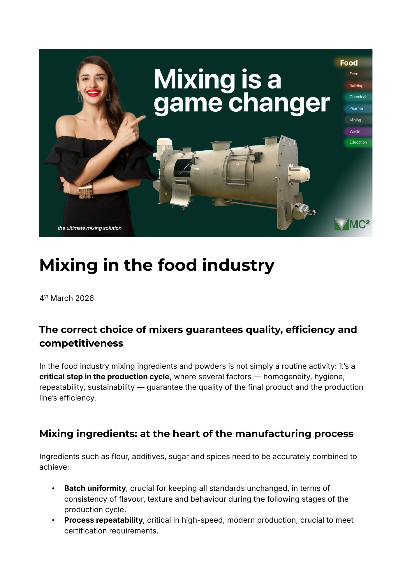 Newsletter Mixing in the food industry